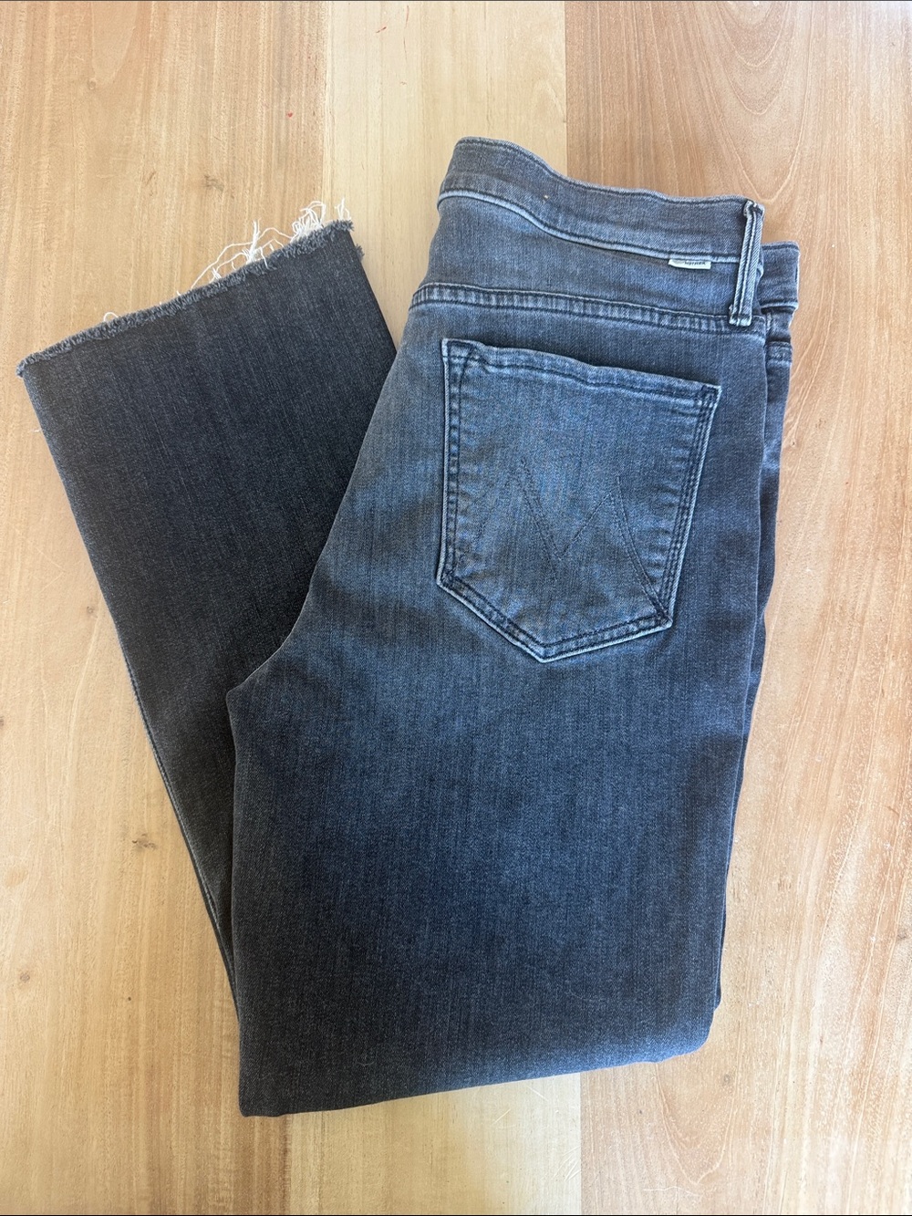 MOTHER Black-Grey Cropped Ankle Jeans
